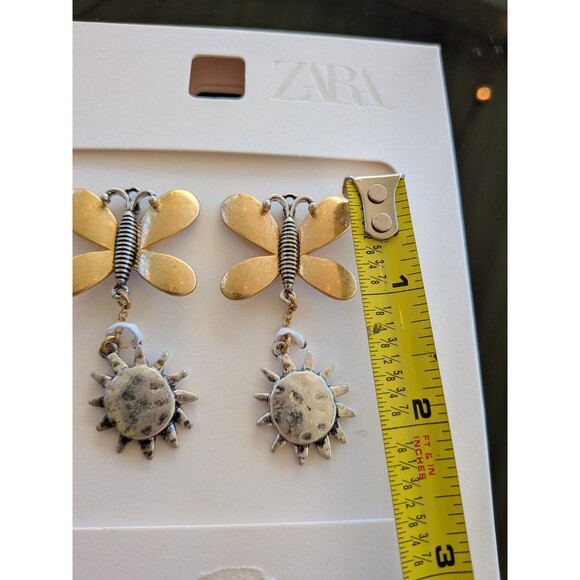 ZARA Earrings Butterfly Sun Contrast Gold Silver Tone Drop Whimsy Statement NEW - Picture 4 of 7